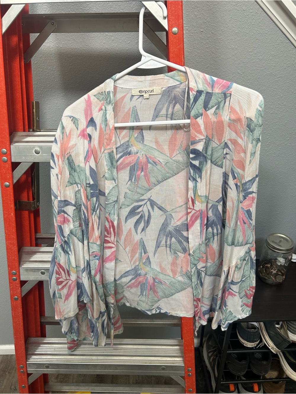 Rip Curl Pastel Floral Open-Front Kimono Cardigan